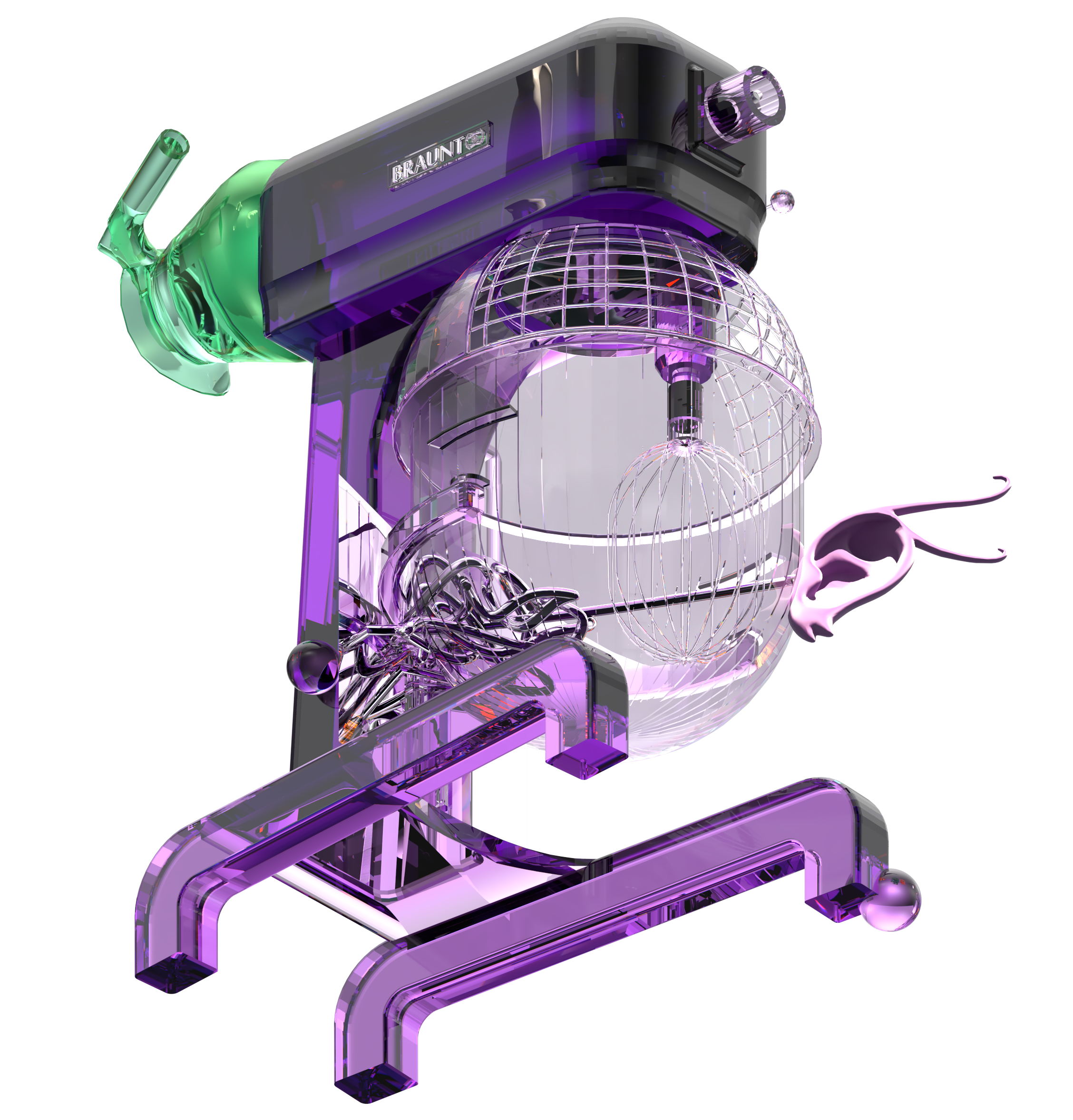 a purple machine that looks like a combination of a mircoscope, a stand-mixer and other scientific and kitchen related tools